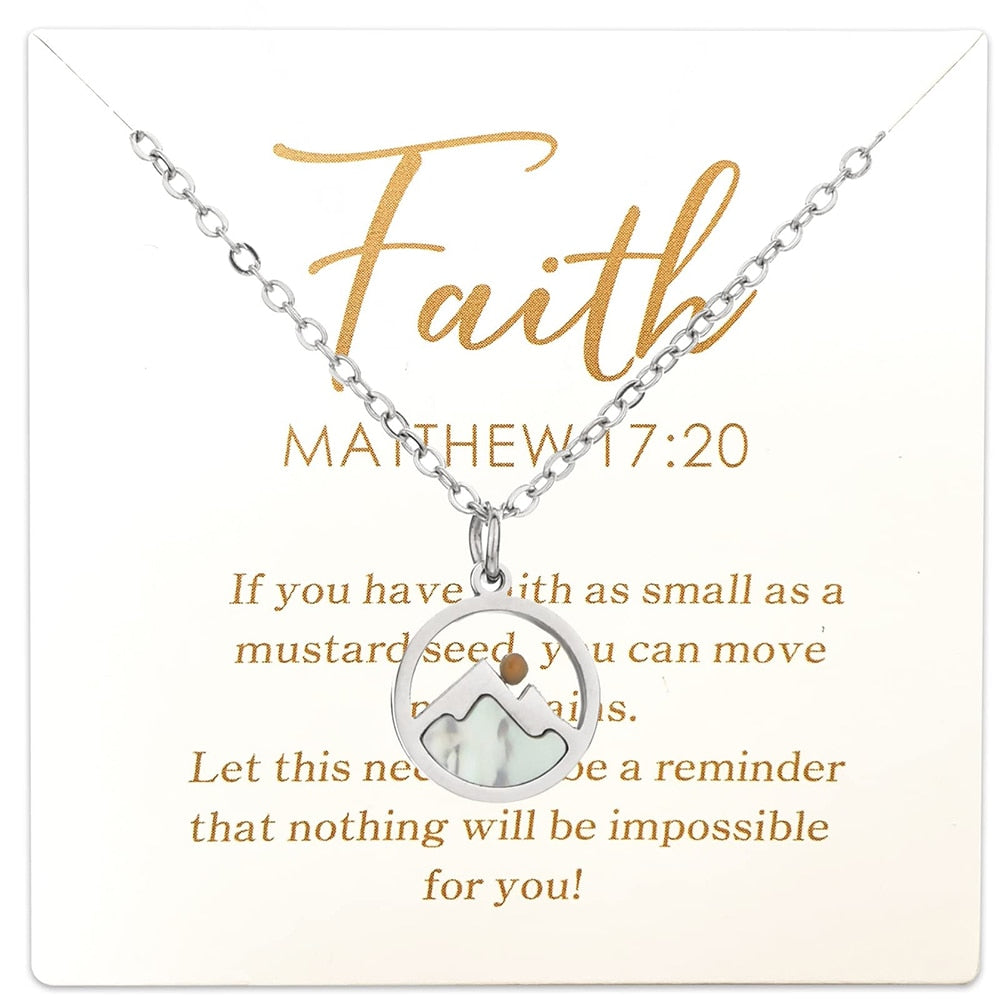 Matthew 17:20 Mustard Seed Faith Stainless Steel Necklace with Verse Card