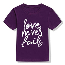 Load image into Gallery viewer, Love Never Fails Children&#39;s Tshirt
