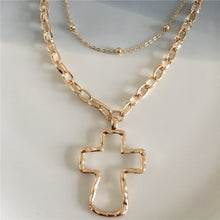 Load image into Gallery viewer, 18K Gold Plated Hammered Cross Necklace
