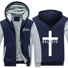 Load image into Gallery viewer, Believe in Jesus Fur-Lined Hoodie Jacket
