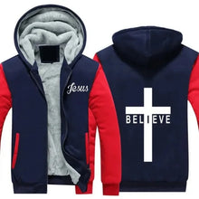 Load image into Gallery viewer, Believe in Jesus Fur-Lined Hoodie Jacket
