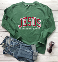 Load image into Gallery viewer, Jesus Way, Truth, Life Collegiate 100% Cotton Sweatshirt
