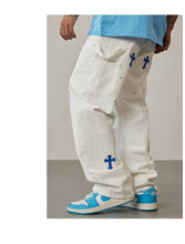 Load image into Gallery viewer, Crucified In Christ Embroidered Cross Painter&#39;s Slacks
