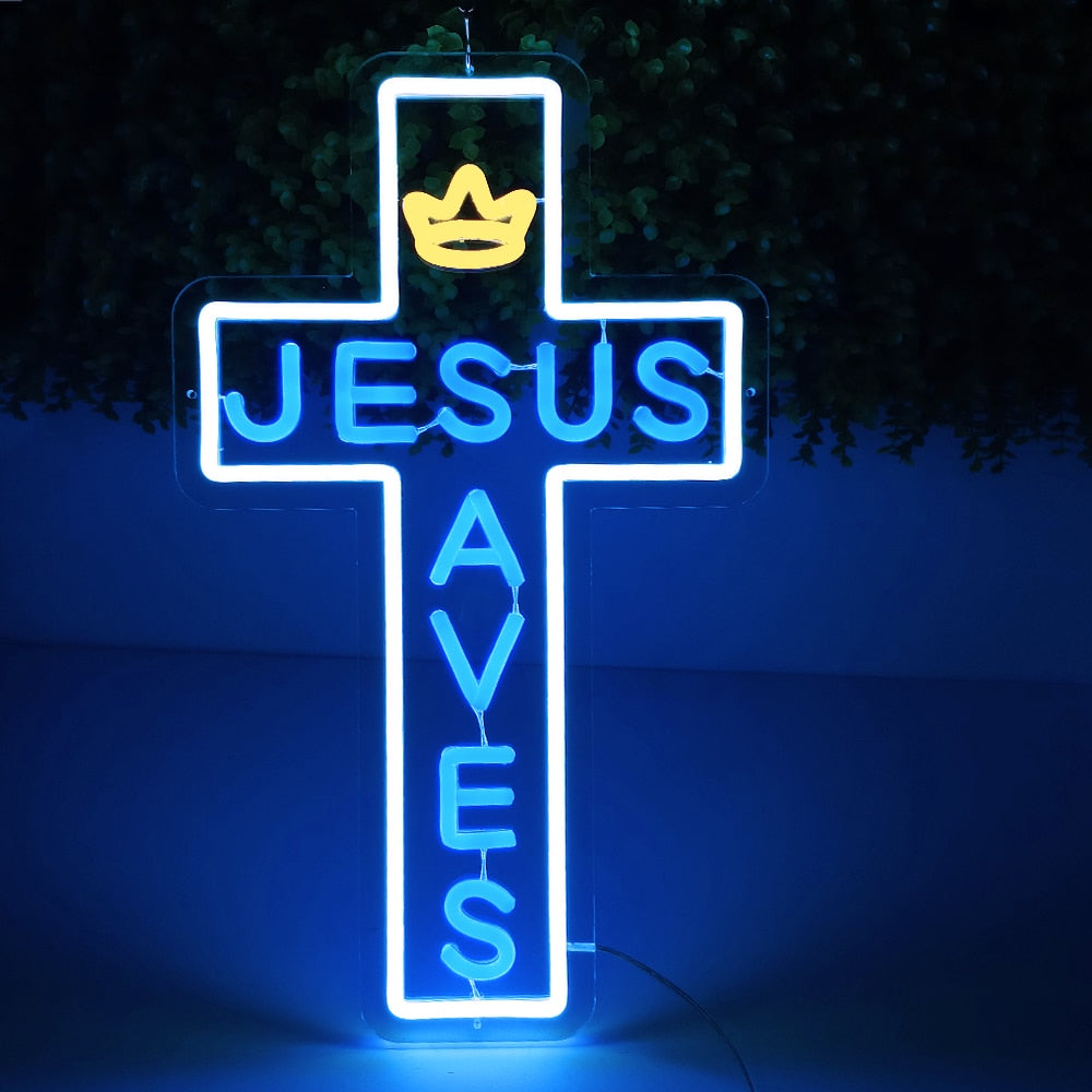Large King Jesus Saves Custom Church/Home Illumination (Shipping only to USA, Europe, Australia)
