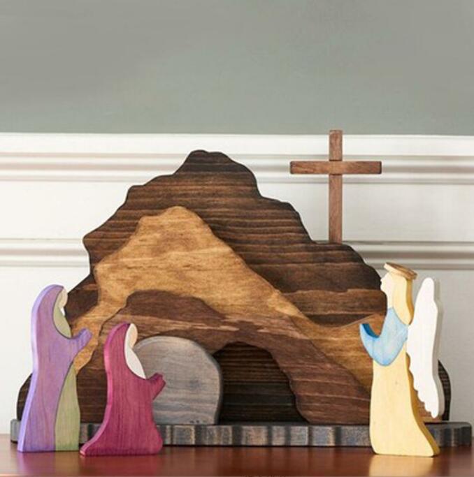 He Is Risen Wood Resin Figurine Set