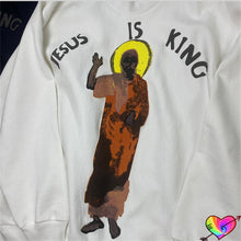 Load image into Gallery viewer, Jesus Is King Raised Men&#39;s Sweatshirt
