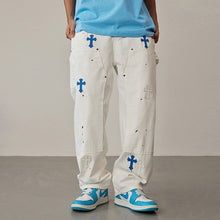 Load image into Gallery viewer, Crucified In Christ Embroidered Cross Painter&#39;s Slacks
