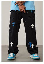 Load image into Gallery viewer, Crucified In Christ Embroidered Cross Painter&#39;s Slacks
