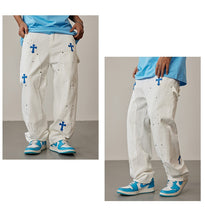 Load image into Gallery viewer, Crucified In Christ Embroidered Cross Painter&#39;s Slacks
