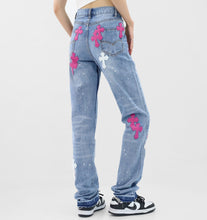 Load image into Gallery viewer, Crucified in Christ Distressed, Washed, Embroidered Cross Women&#39;s Jeans
