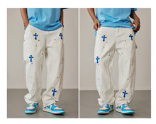 Load image into Gallery viewer, Crucified In Christ Embroidered Cross Painter&#39;s Slacks
