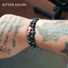 Load image into Gallery viewer, Black Onyx Red Cross Fashion Statement Bracelet
