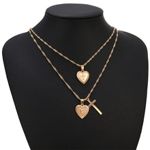 Load image into Gallery viewer, Heart of Christ 14K Gold Plated Stacked Necklace Set
