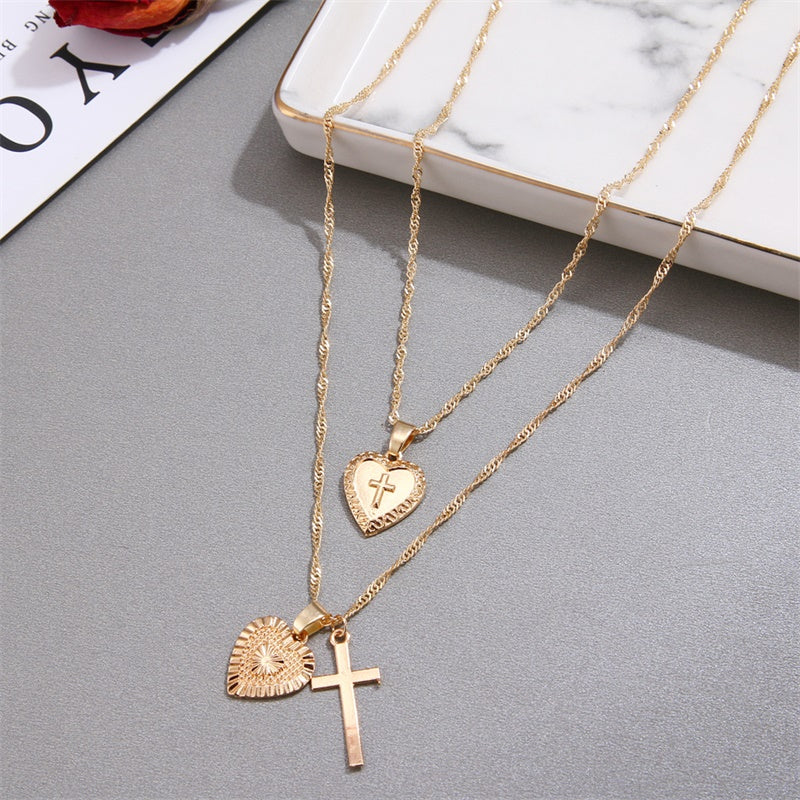 Heart of Christ 14K Gold Plated Stacked Necklace Set