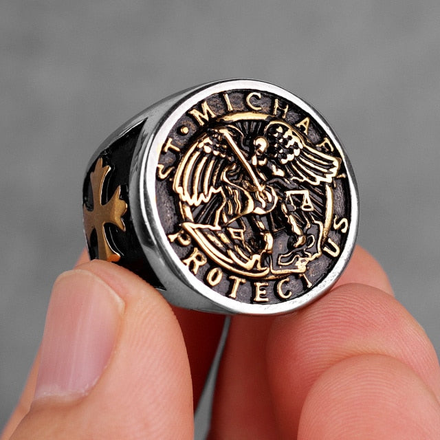 Saint Michael Protect Us Stainless Ring