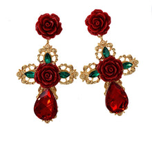 Load image into Gallery viewer, Rose Cross Handcrafted Earrings
