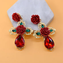 Load image into Gallery viewer, Rose Cross Handcrafted Earrings
