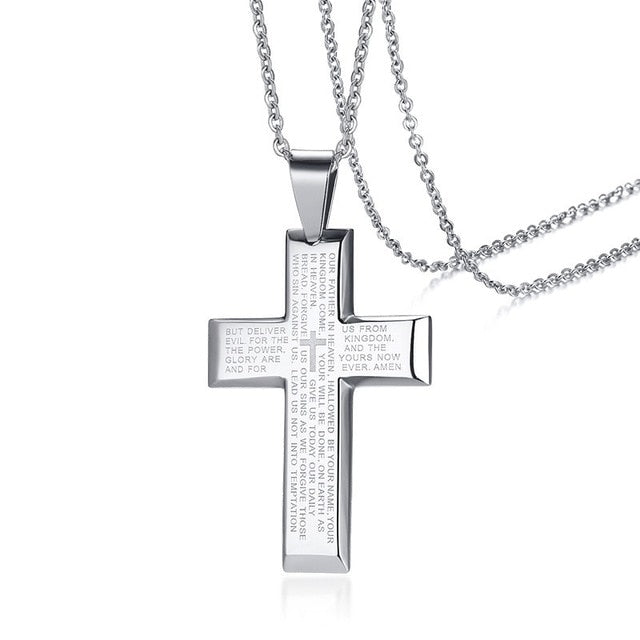 Our Father Stainless Steel Raised Cross Chain