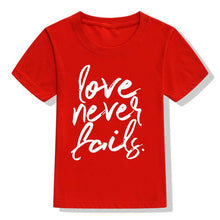 Load image into Gallery viewer, Love Never Fails Children&#39;s Tshirt
