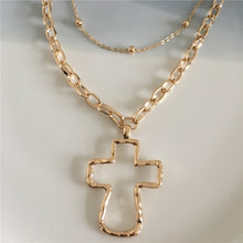 Load image into Gallery viewer, 18K Gold Plated Hammered Cross Necklace
