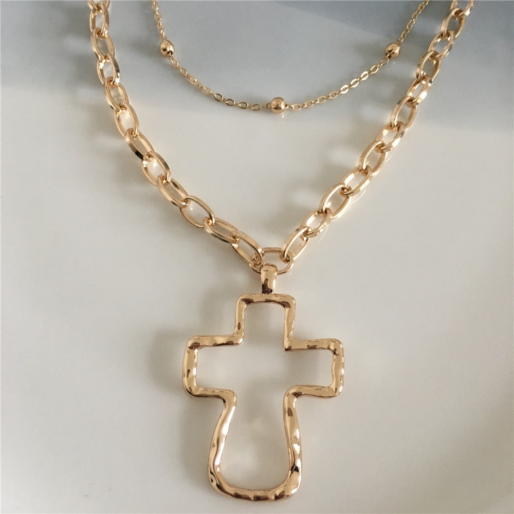 18K Gold Plated Hammered Cross Necklace