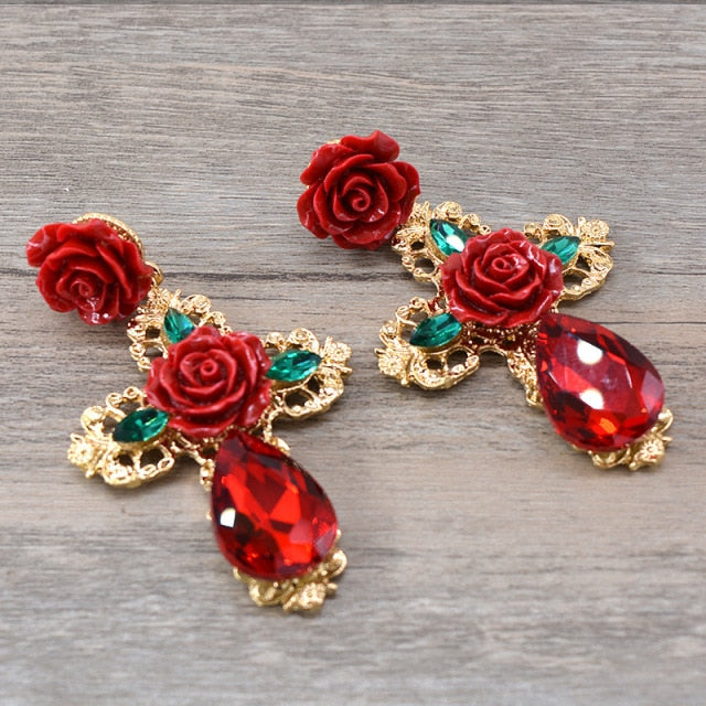 Rose Cross Handcrafted Earrings