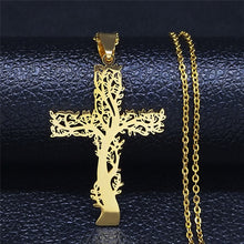 Load image into Gallery viewer, Tree of Life Cross Stainless Steel Chain Necklace
