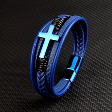 Load image into Gallery viewer, NAME CUSTOMIZATION AVAILABLE Bold Cross Stainless Steel Patina Leather Fashion Bracelet
