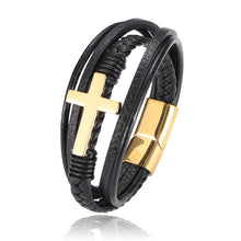 Load image into Gallery viewer, NAME CUSTOMIZATION AVAILABLE Bold Cross Stainless Steel Patina Leather Fashion Bracelet
