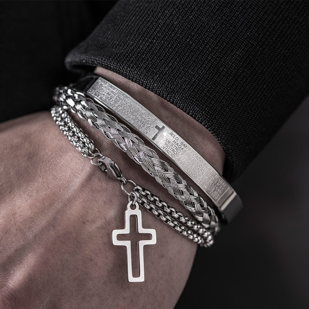 Padre Nuestro (Our Father) Stainless Steel Bracelet Set