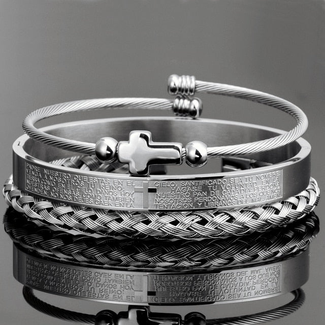 Padre Nuestro (Our Father) Stainless Steel Bracelet Set