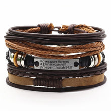 Load image into Gallery viewer, No Weapon Formed Isaiah 54:17 Men&#39;s Leather Bracelet Set
