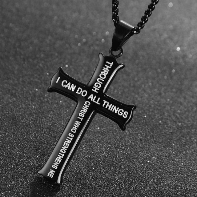 Philippians 4:13 All Things Through Carrying the Cross Daily Stainless Steel Chain