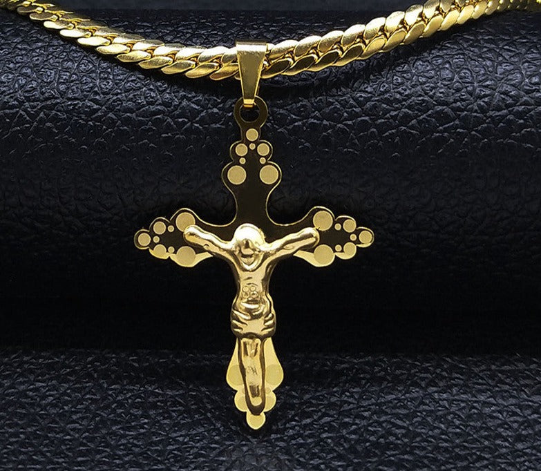 Stainless Steel 18K Gold Plated Carry the Cross Choker Chain Necklace
